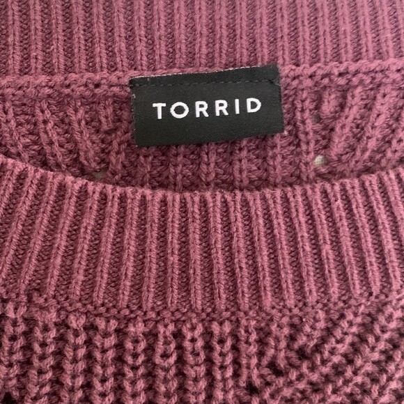 Torrid Pointelle Ribbed Open Knit Pullover Eggplant Purple Sweater Plus 1x - Picture 7 of 9